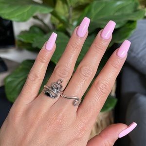 Black Agate Stone Sterling Silver Snake Ring - Size 6, 7, & 8